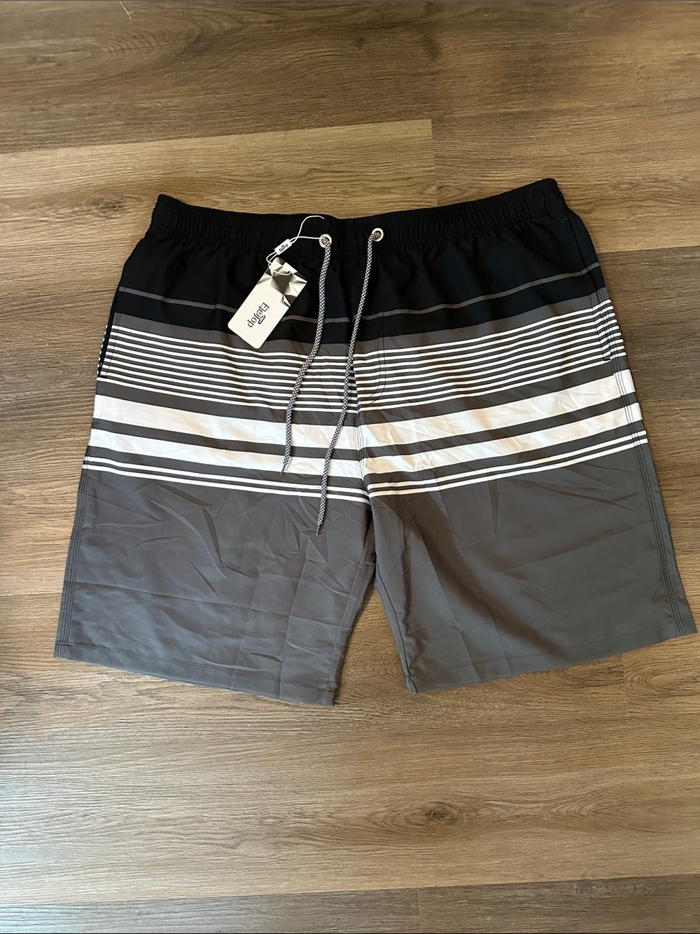 Men's Black & Gray Striped Swim Trunks